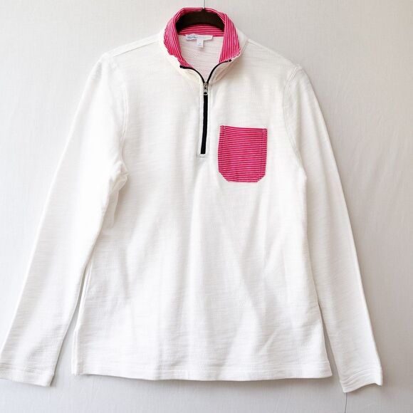 Hello Saturday Talbots Petite S cotton longsleeve white collared pullover pocket - Picture 1 of 7